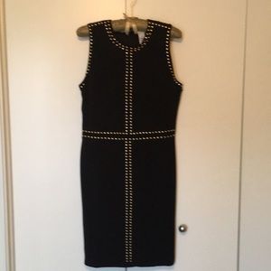 Carmen Marc Valvo gold brad sleeveless dress